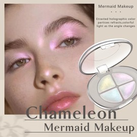HOSAILY 4 Colors Holographic Multichrome Glitter Eyeshadow Palette, Chameleon White Color Shift Glitter Iridescent Baked Eyeshadow Powder, Sparkling Smooth Shimmer Face Highlighter Fairy Makeup 01