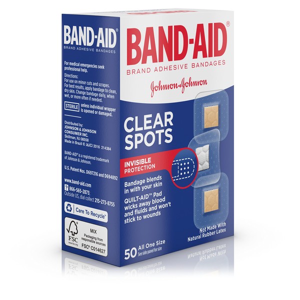 Johnson & Johnson-264522 Band-Aid Clear Comfort-Flex, 7/8'' x 7/8'' Spot Pack of 50