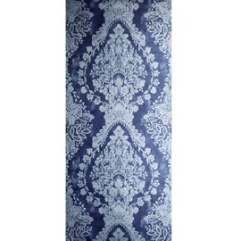 Embossed Victorian Floral Damask Blue Silver Metallic Vintage Diamond Wallpaper