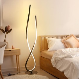 NUÜR Modern Spiral LED Floor Lamp, 59" Ultra-Bright Black Standing Lamp with Remote Control, Arched Floor Lamp for Living Room, Bedroom, Home, Office