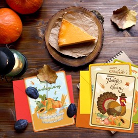 WorldBazaar Thanksgiving Greeting Cards with Envelopes 24PCS Watercolor Fall Pumpkin Turkey Cards Autumn Harvest Give Thanks Thanksgiving Party Supplies