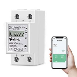 eMylo Smart Single-Phase Meter 60A 90-250V, Tuya Smart WiFi 35mm DIN-Rail Power Meter with Digital Display Watt-Hour Meter Home Power Consumption Monitor kWh Ammeter