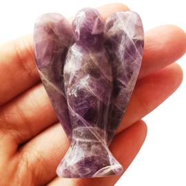 Lovionus89 Natural Amethyst Guardian Angel Statue, 5 cm Hand Carved Stone Healing Crystal Bag Figurines Decoration