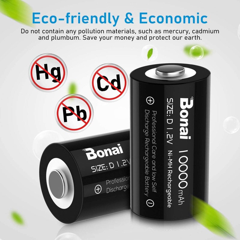 BONAI D Rechargeable Batteries 10,000mAh 1.2V Ni-MH High Capacity High