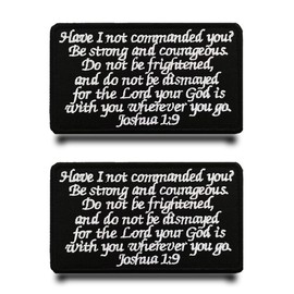 2 Pcs Religious Joshua 1:9 Bible Verse Faith Jesus Christ Patches Embroidered Applique Hook & Loop Patch for Jeans,Clothes,Backpacks,Bags,Caps,Vests,Uniforms