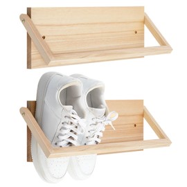 CroBlissful 2 Pcs Wall Mounted Shoe Rack 15.7 Wooden Modern Compact Wall Space Saving Shoe Holder Storage for Sneakers Footwear Boots Slippers Entryway Hallway Narrow Spaces Closet