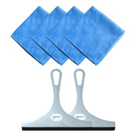 2 Squeegee and 4 Microfiber Cleaning Towel Bundle by Raynbeu - Sustainable, Quick-Dry, Ultra Soft, and Highly Absorbent - Perfect for Windows, Glass, Car, and Household Cleaning