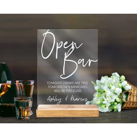 Open Bar Wedding Sign Clear or Frosted Acrylic Sign for Wedding, Bar Drinks Sign Clear Acrylic Wedding Sign & Stand