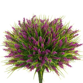 20 Bundles Artificial Plants Outdoor, UV Resistant Fake Flowers， Realistic Faux Lavender Shrubs for Porch Garden Window Box Home Decoration (Rosy)