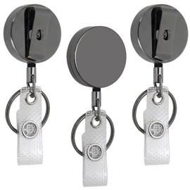 Heavy Duty Badge Reels 3 Pcs Retractable Badge Holder,Metal Badge Reel ID with Belt Clip Key Ring for Key Name Card Holder