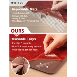 Aulock 6 Pcs Silicone Food Dehydrator Sheets with Edge, Compatible with Cosori/Excalibur/Magic Mill 14" x 14" Trays, Square Non-stick Tray Liner, High Temperature Resistance Reusable Dryer Mats