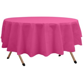 dinexlence 2 Pack Hot Pink Premium Plastic Tablecloth Round 84 Inches Reusable Cerise Magenta Decorative Table Cover for Dining, Wedding, Party, Indoor and Outdoor use