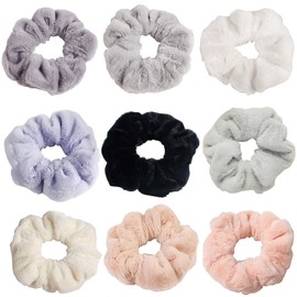 Pack of 9 Colourful Hair Bobbles Velvet Elastic Rubber Bands Hair Bands Ponytail Hair Accessories Ropes Hair Holder Soft Velvet Hair Elastic for Women Fashion Bracelet Scrunchies for Women Girls Hair Accessories