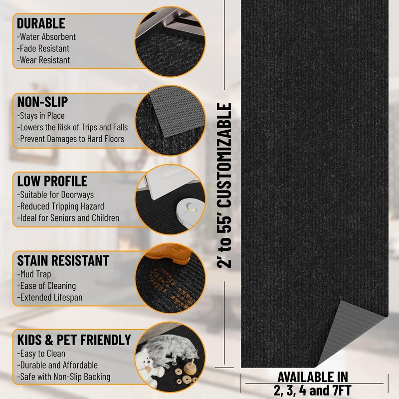 Ottomanson Solid Design Non-Slip Rubberback 2x10 Indoor/Outdoor Runner Rug for