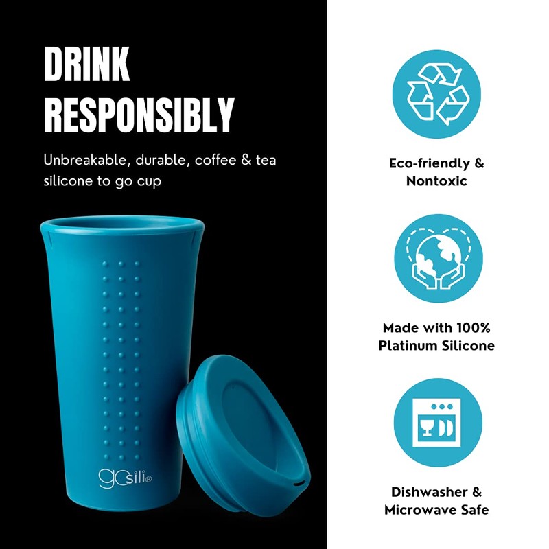 GoSili To-Go Cup with Lid – Teal, 16oz.