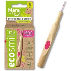 ECOSMILE INTERDENTAL BRUSH by MARA ISO 0 - Pink - Extra Fine - 8 Brushes - 100% Birch Wood - FSC Certified - Sustainable Forestry - Bristles Made from Renewable Raw Materials