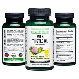 Siberian Green Siberian Green Milk Thistle Oil Capsules 200 Softgels Wild Harvested Siberia Altai Cold Pressed Unrefined