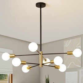 MOUFIER Sputnik Chandelier Black and Gold Ceiling Light Height Adjustable E27 Modern Ceiling Lighting Fixture Farmhouse Pendant Lamp for Living Room Bedroom Dining Room Kitchen Office (8-Light)