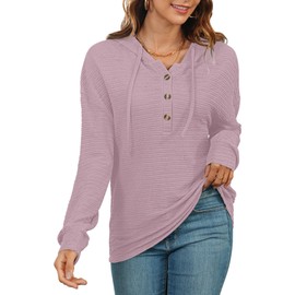 AUSELILY Hoodie for Women Hoodie Long Sleeve Oversize Henley Plain Drawstring Pullover with Hood, pink