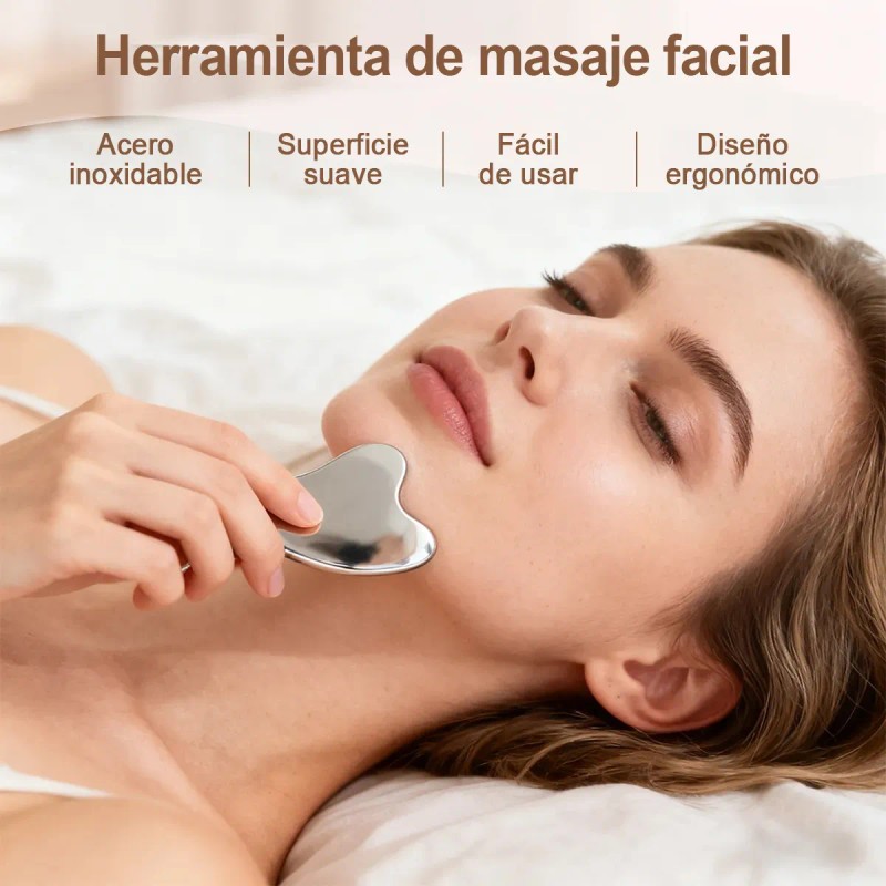 Kit Guasha Facial 4 Pzas Acero Inoxidable Para Cara