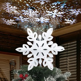 YEAHOME Christmas Tree Topper, 3D Lighted White Snowflake Tree Topper with Snow-White Snowflake Projector for Christmas Treetop, Lights Xmas Tree Star for Christmas Tree Decorations