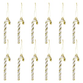 GisWell Pack of 12 Christmas Candy Cane Decorative Candy Canes Tree Decorations for Christmas, Christmas Tree Decoration Candy Canes for Festive Decoration, Party and Home Decoration (Gold and White)