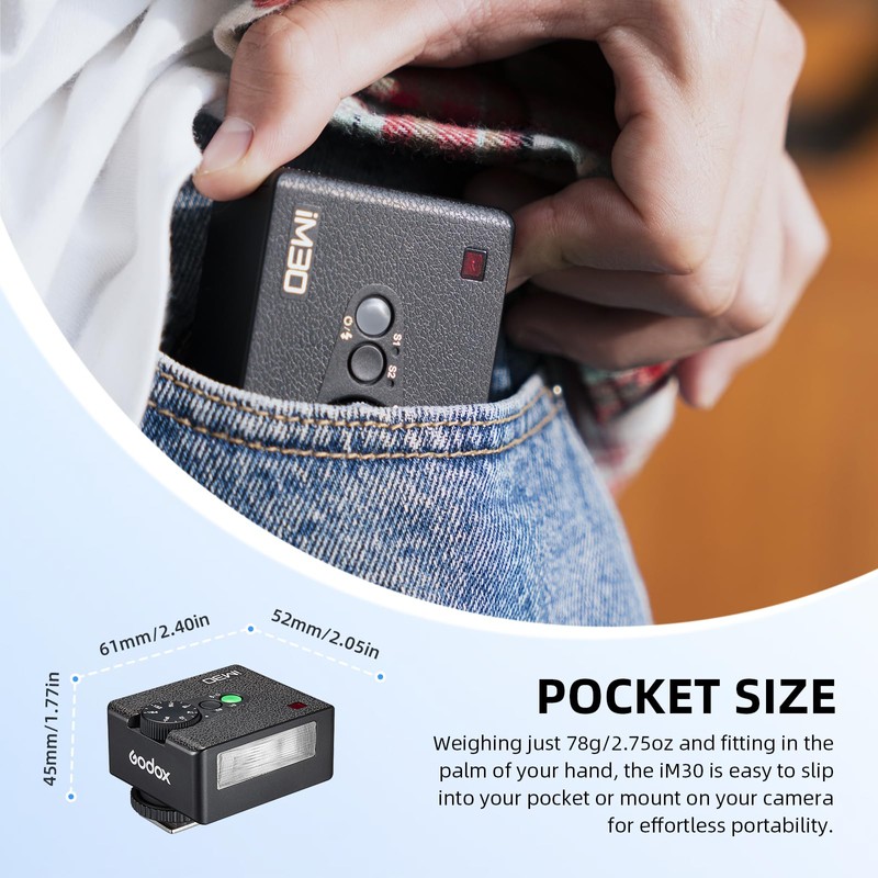 GODOX iM30 Mini Camera Flash Speedlite, GN15 CCT 6500K±200K Color