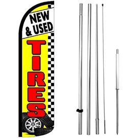Generic 4LessCo NEW USED TIRES Windless Feather Swooper Flag 15 Feet Tall Large Pole Spike Kit Banner Sign yz-h, Yellow