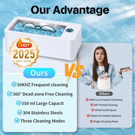 Cudinham Ultrasonic Jewelry Cleaner, 50Khz Professional Ring Cleaner with Digital Timer, 550ml/18oz Portable Sonic Glasses Machine for Silver, Gold, Earrings, Necklaces, Dentures, Cosmetic Brushes