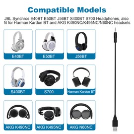 Sqrmekoko Replacement Charging Power Supply Cable Cord Line Compatible with JBL Synchros E40BT E50BT J56BT S400BT S700 Headphones (Black)