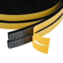 High Density Foam Weather Stripping Door Seal Strip Insulation Tape Roll for Insulating Door Frame, Window, Air Conditioner | Self Adhesive Sealing Weatherstrip (Black, 1/2 in x 1/4 in 30 Ft)