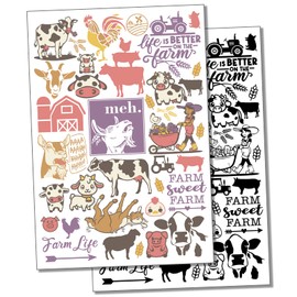 Farm Animals Cow Pig Goat Temporary Tattoo Water Resistant Fake Body Art Set Collection - Black (One Sheet)