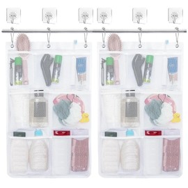 UlifeBetter 2 Pack Mesh Hanging Shower Caddy, 7 Pockets Bathroom Organizer with Quick Drying Mesh Hanging Shower Organizer Mesh Shower Caddy Organizer to Hold Shampoo, Soap, Loofah, White(17.32x26in)