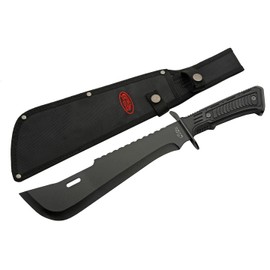 SZCO Supplies 211553-BK Rubberized Handle Full Tang Drop Point Outdoor Survival Machete with Sheath, Black, 16" Length