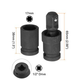 sourcing map 17mm Impact Shallow Socket 1/2" Drive CR-MO Steel with 360 Degrees Universal Joint Swivel Socket Adapter