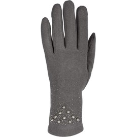 styleBREAKER 09010035 Women's Touchscreen Gloves with Rhinestones and Pearls, Fleece Lining, Warm Finger Gloves, Winter, darkgray