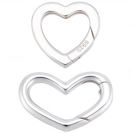 SUNNYCLUE 1 Box 2Pcs 925 Sterling Silver Gate Rings Heart Spring Clasp Love Hearts Shaped Bracelets Necklace Closures Connectors Carabiner Snap Clip Ring for Jewelry Making DIY Crafts Accessories