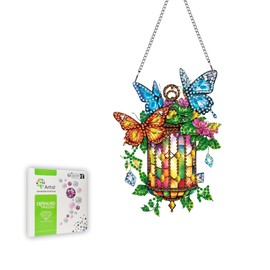 Ginfonr Diamond Painting Kits Hanging Pendant, Butterfly Diamond Art Kits for Adults, Lamp Special Shaped Rhinestone Diamond Art, Double Sided Home Hanging Kits for Garden Wall Window (8x8inch)