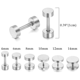 Aroncent 12PCS 6 Pairs 4-14mm Stainless Steel Black Tapers Cheater Faux Fake Ear Plugs Gauges Stud Earrings Set (silver)