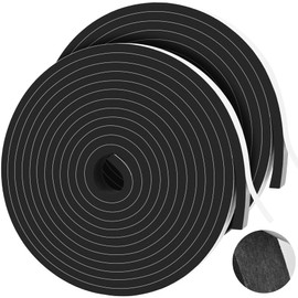 26Ft Foam Tapes Self Adhesive Foam Seal Strips 1/2In x 1/4In x 13Ft Each Roll Weatherstrips High Resilience Weather Stripping Door Seals for Door Soundproofing, Window Insulation (2R, Black)