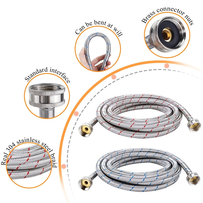 15ft LONG Washing Machine Hoses UPGRADE by Blutoget- Braided Stainless