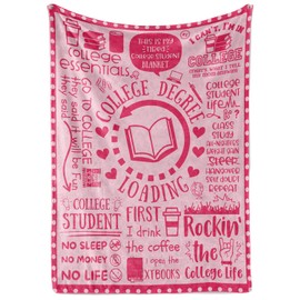 Huglanket College Student Gifts, Flannel Blanket 50" x 65", Gifts for College Student for Graduation, Christmas, Birthday - Pink
