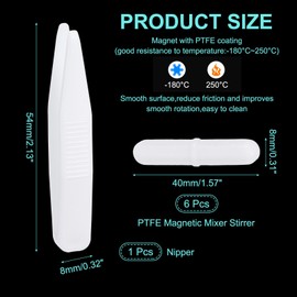 PATIKIL Magnetic Stirrer Bar, 40x8mm 6 Pcs PTFE Magnetic Mixer Stir Bars Magnet Mixing Rod Set for Flat Bottom Beaker Laboratory Home Lab with Plastic Nipper, Type-B