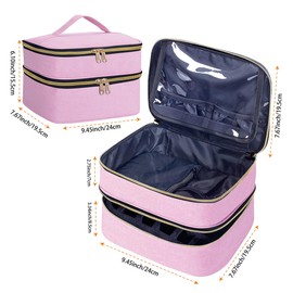 YAHOURWAT Nail Polish Organizer Bag Double Layer Capacity Portable Travel Storage Case Holds 30 Bottles (15 ml/0.51 floz) Nail Supplies Holder Bag Designed for Women's Nail Tools Pink