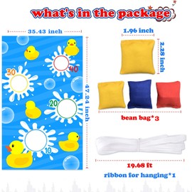 Cartoon Little Yellow Duck Toss Games Banner Backdrop Animals Theme Decor Decorations for Indoor Outdoor Ducky Duck Bday 1st Birthday Party Baby Shower Supplies Favors Background Photo Booth Props