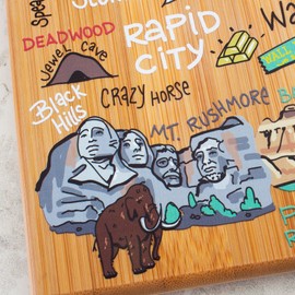 Totally Bamboo South Dakota State Shaped Cutting Board and Charcuterie Serving Platter with Artwork by Fish Kiss, Includes Hang Tie for Wall Display
