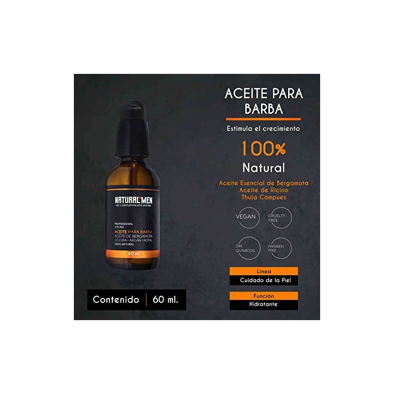ACEITE CRECIMIENTO DE BARBA Y BIGOTE BERGAMOTA Y RICINO 60ml