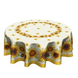 Giwawa Sunflower Floral Tablecloth Round 60 Inch Bee Flower Washable Table Cloth Heat Resistant Seasonal Table Cover for Party Picnic Dinner Decor
