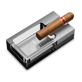Posacenere per sigari in vetro e cristallo, elegante, infrangibile e perfetto per uso interno, esterno, terrazza, casa o ufficio, con confezione regalo (grigio)