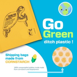 GREEN PLANET PACKING Compostable Padded Envelopes A4, A5, A6, Bubble Mailers Eco Friendly Bubble Wrap Envelope, 10pk Gold (14cm x 17.5cm)